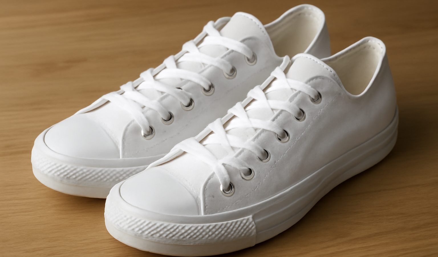 paire de chaussures en toile blanche sur table