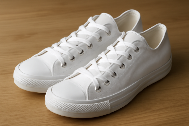 paire de chaussures en toile blanche sur table