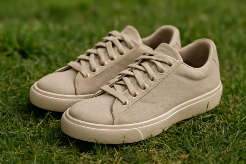 paire de sneakers durables posees sur herbe