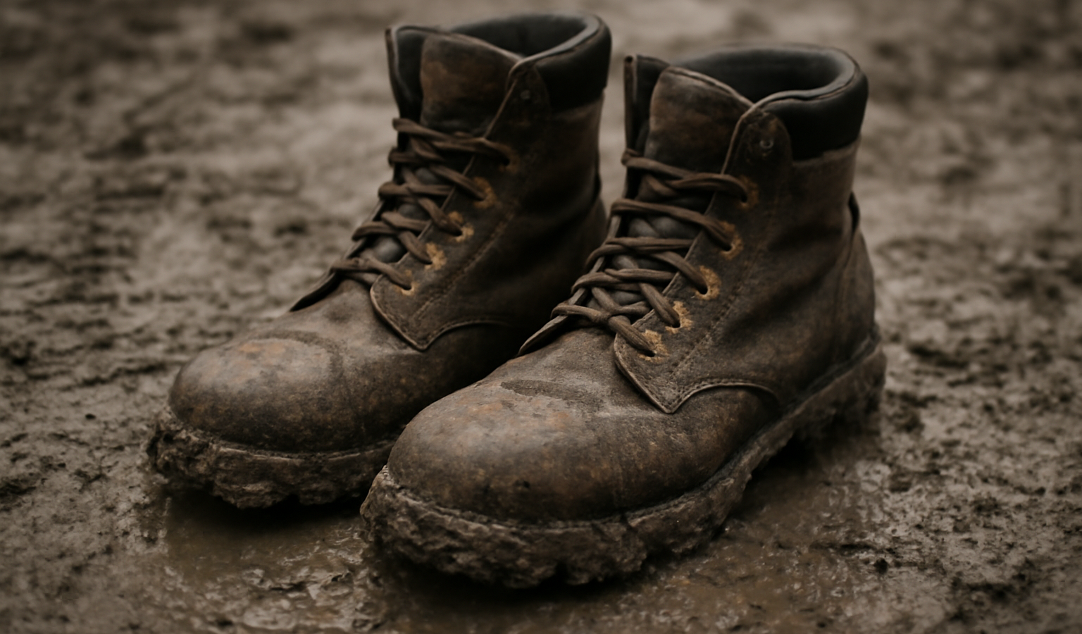 bottes robustes posées sur sol boueux