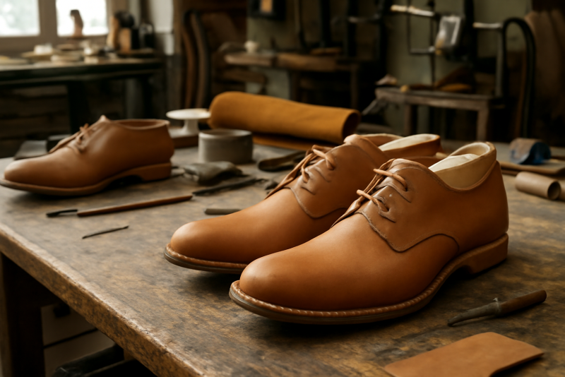 ateliers artisanaux avec chaussures en cours fabrication