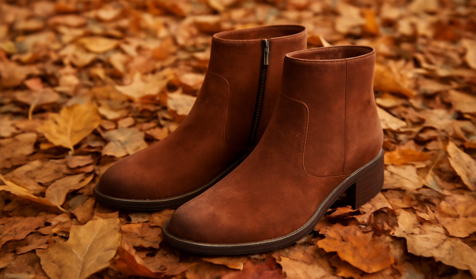 paire de bottines posée sur feuilles mortes
