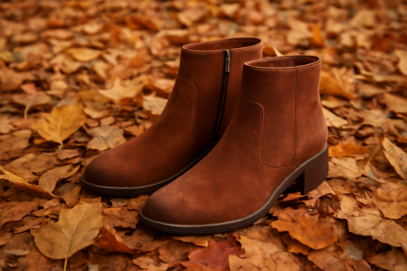 paire de bottines posée sur feuilles mortes