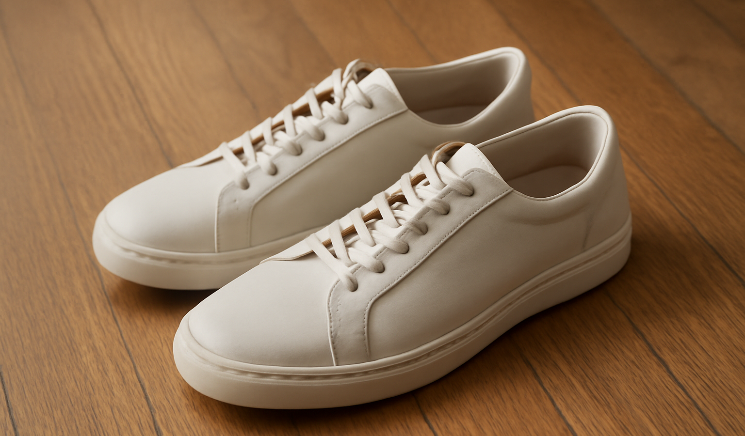 chaussures minimalistes posees sur sol en bois