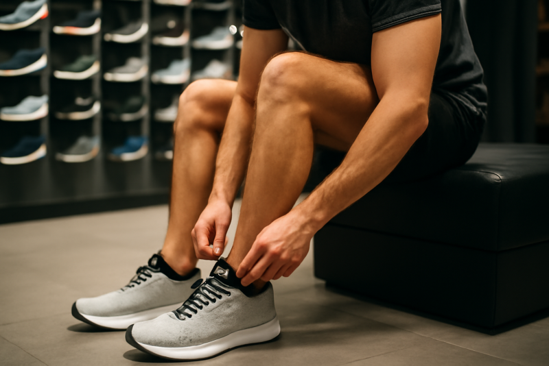 coureur essayant des chaussures de running
