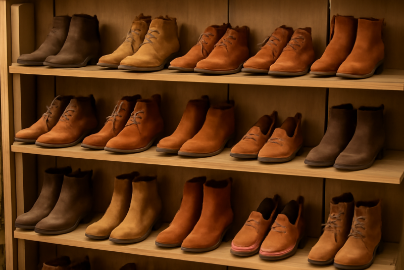 rayon chaussures tons automnaux en magasin