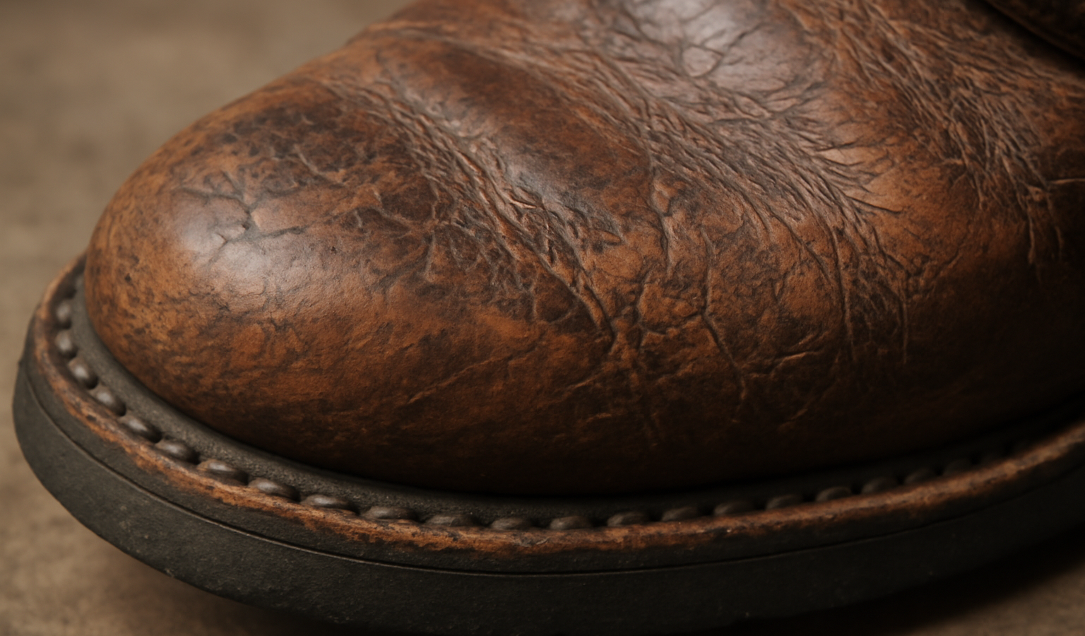détail cuir altéré couleur sur une chaussure
