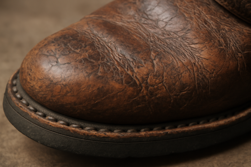 détail cuir altéré couleur sur une chaussure
