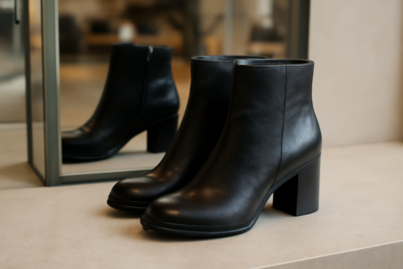 bottines posées devant miroir de boutique