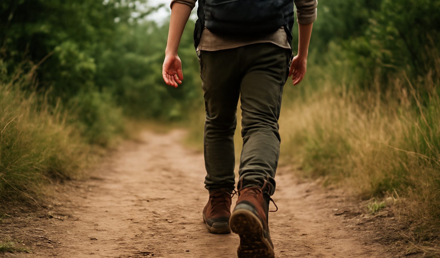 randonneur marchant avec bottines sur sentier