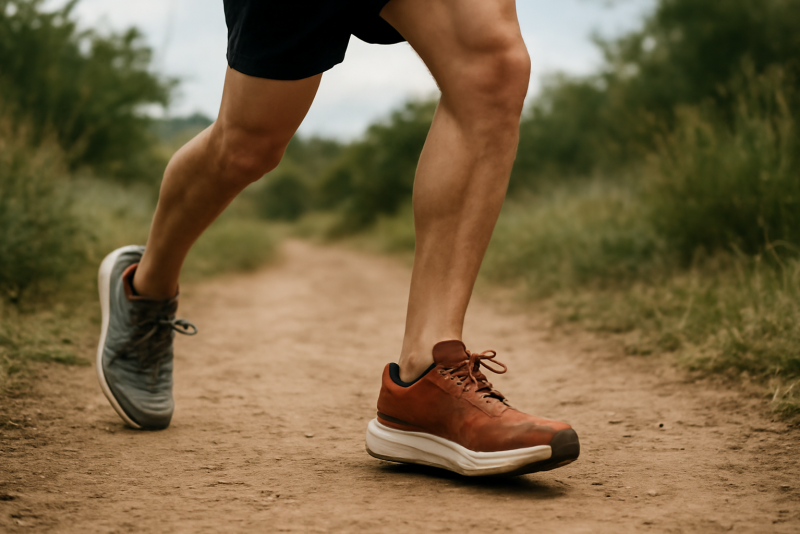 personne courant sur sentier en baskets différentes