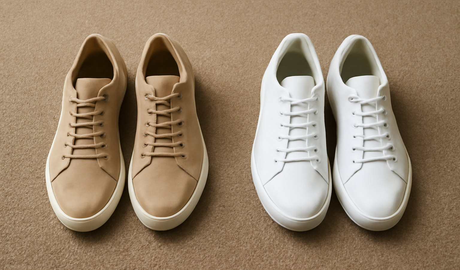 deux paires de baskets alignées sur tapis