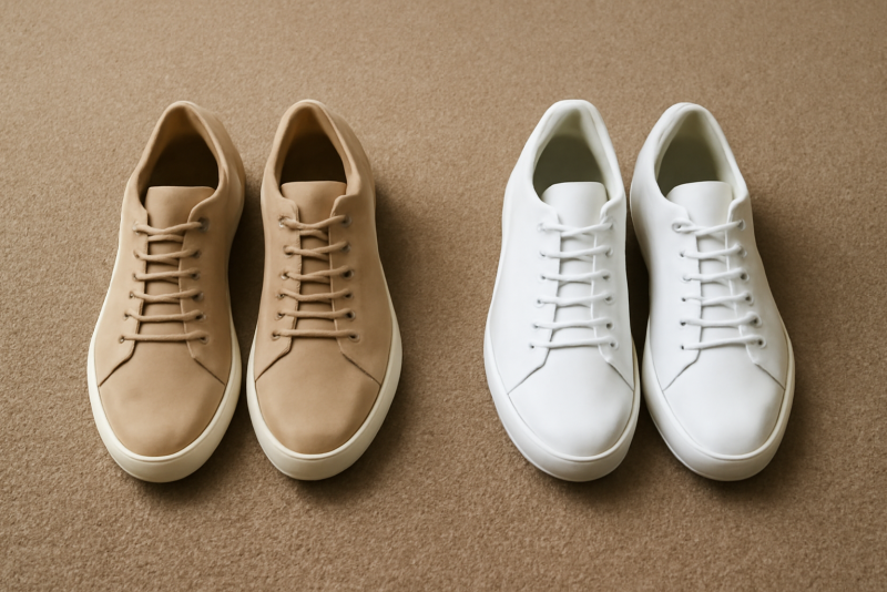 deux paires de baskets alignées sur tapis