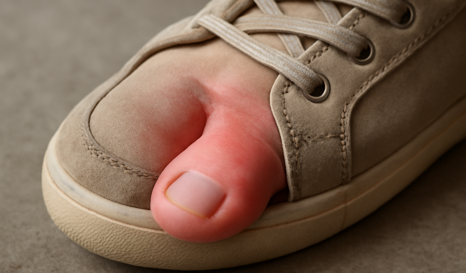 gros plan orteil rouge avec chaussure serrée