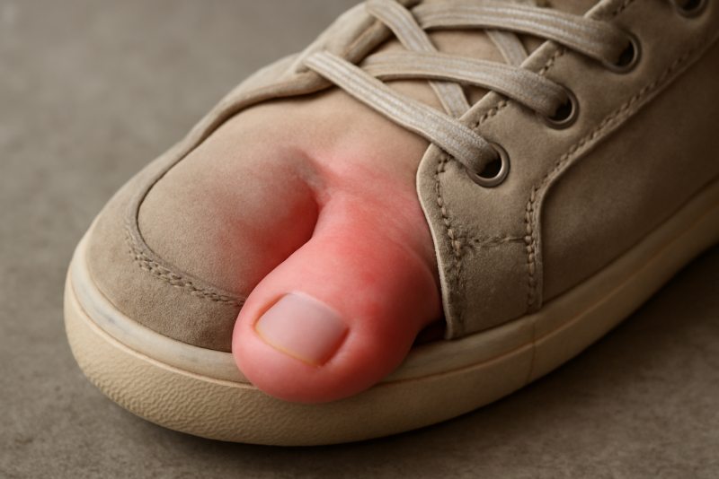 gros plan orteil rouge avec chaussure serrée
