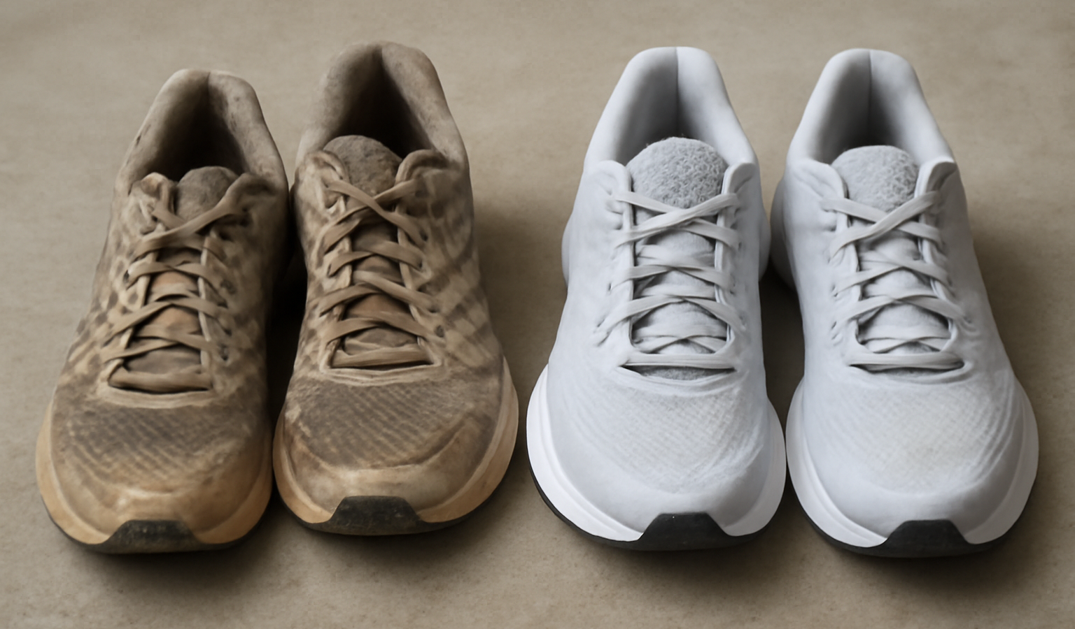 paires running usées à côté de neuves