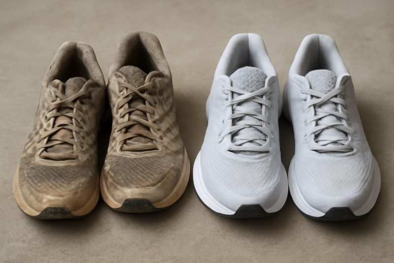 paires running usées à côté de neuves