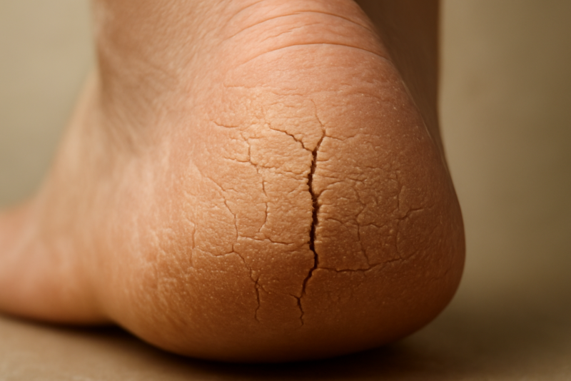 talon sec et fissure visible sur peau