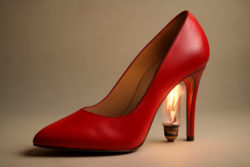 talon rouge avec ampoule visible dans chaussure