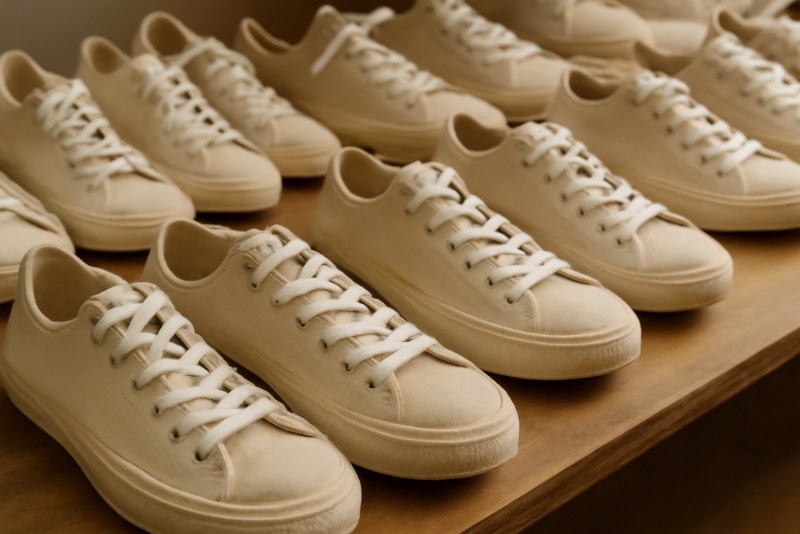 range de baskets en toile naturelle