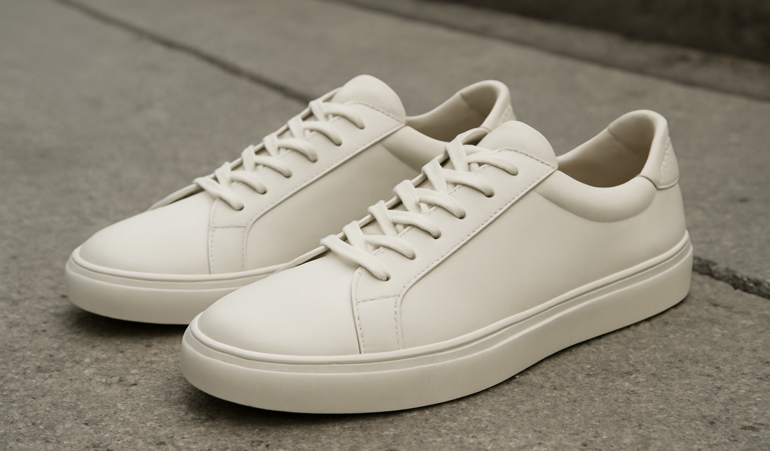 paire de baskets minimalistes posée sur trottoir