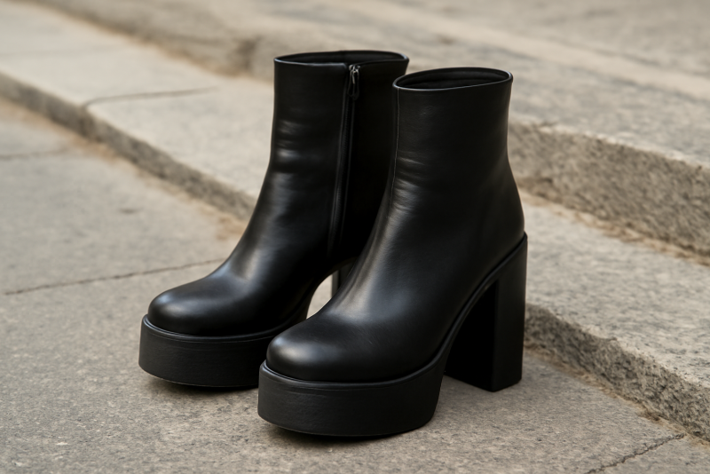 paire de bottines à plateforme sur trottoir