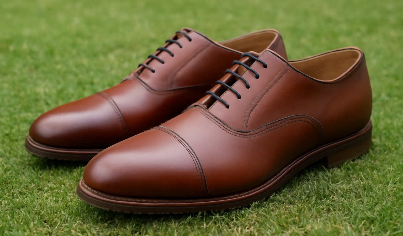 chaussures habillees posees sur pelouse