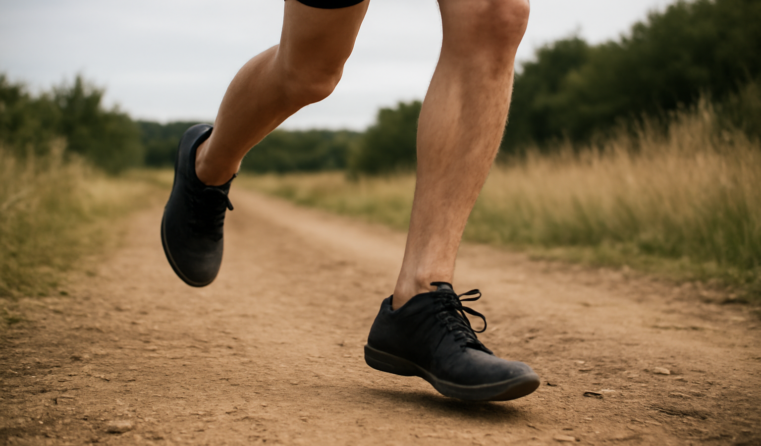 personne courant en chaussures minimalistes sur chemin