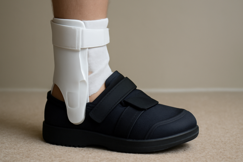 pied avec attelle et chaussure orthopédique