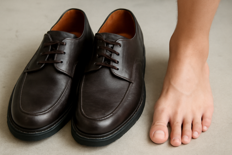 paire de chaussures larges près d'un pied soigné