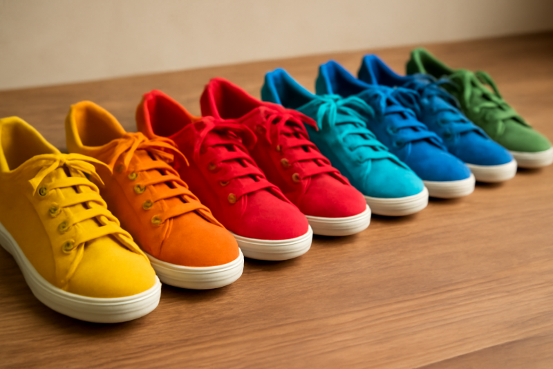 rangée de chaussures aux couleurs vives