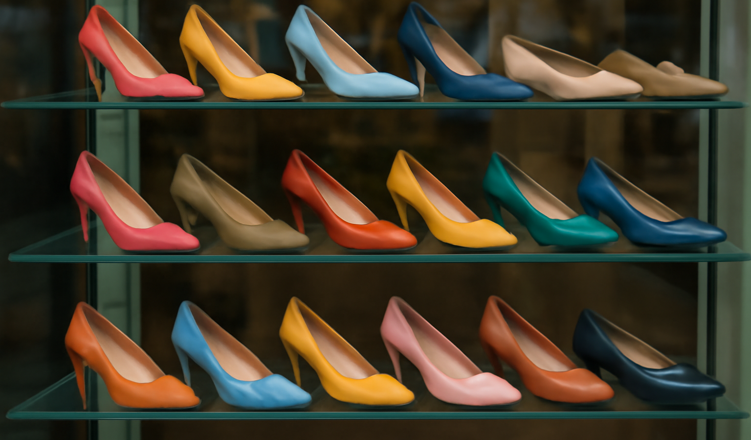 rayon de chaussures multicolores en vitrine