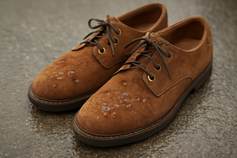 chaussures en daim avec traces humides