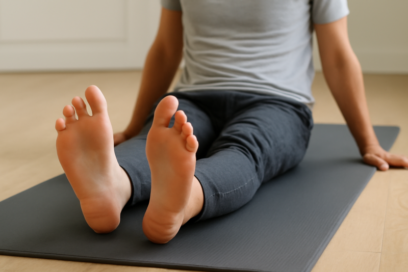 personne faisant exercices des pieds sur tapis