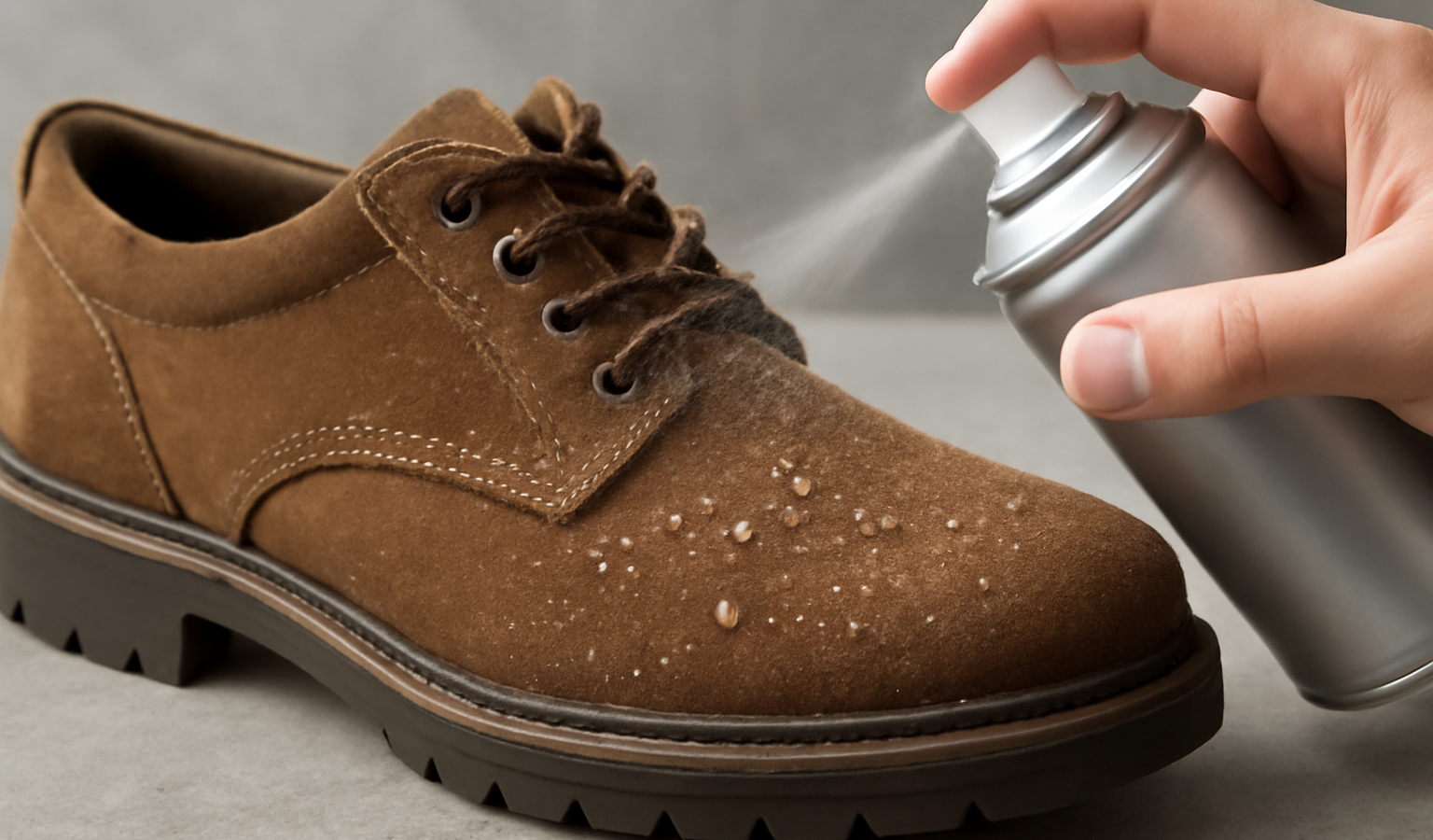 spray imperméabilisant appliqué sur une chaussure