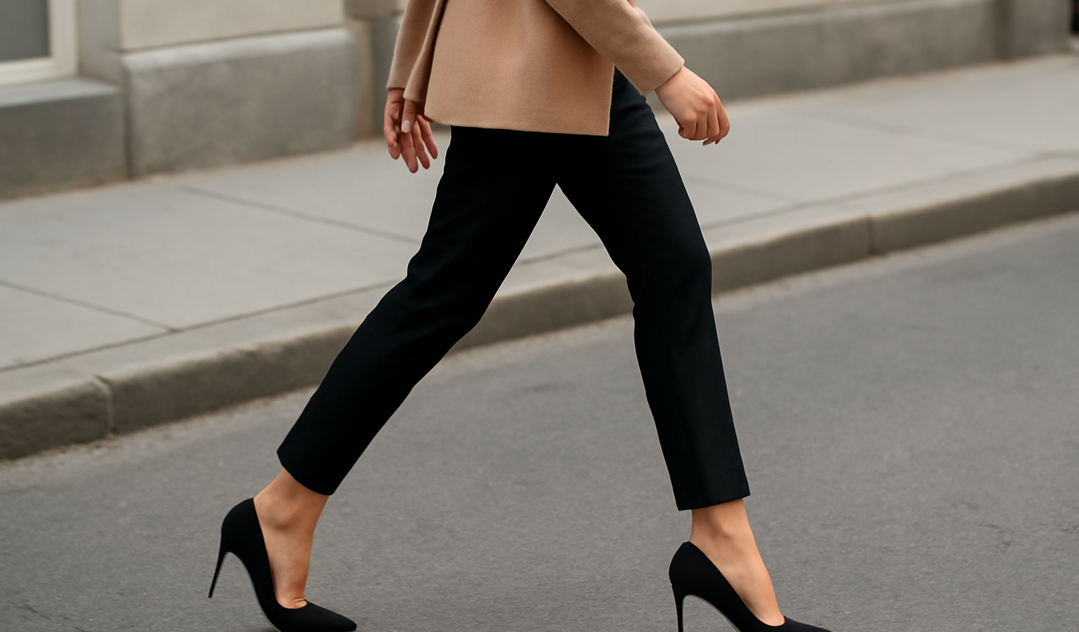 femme en talons marchant sur trottoir