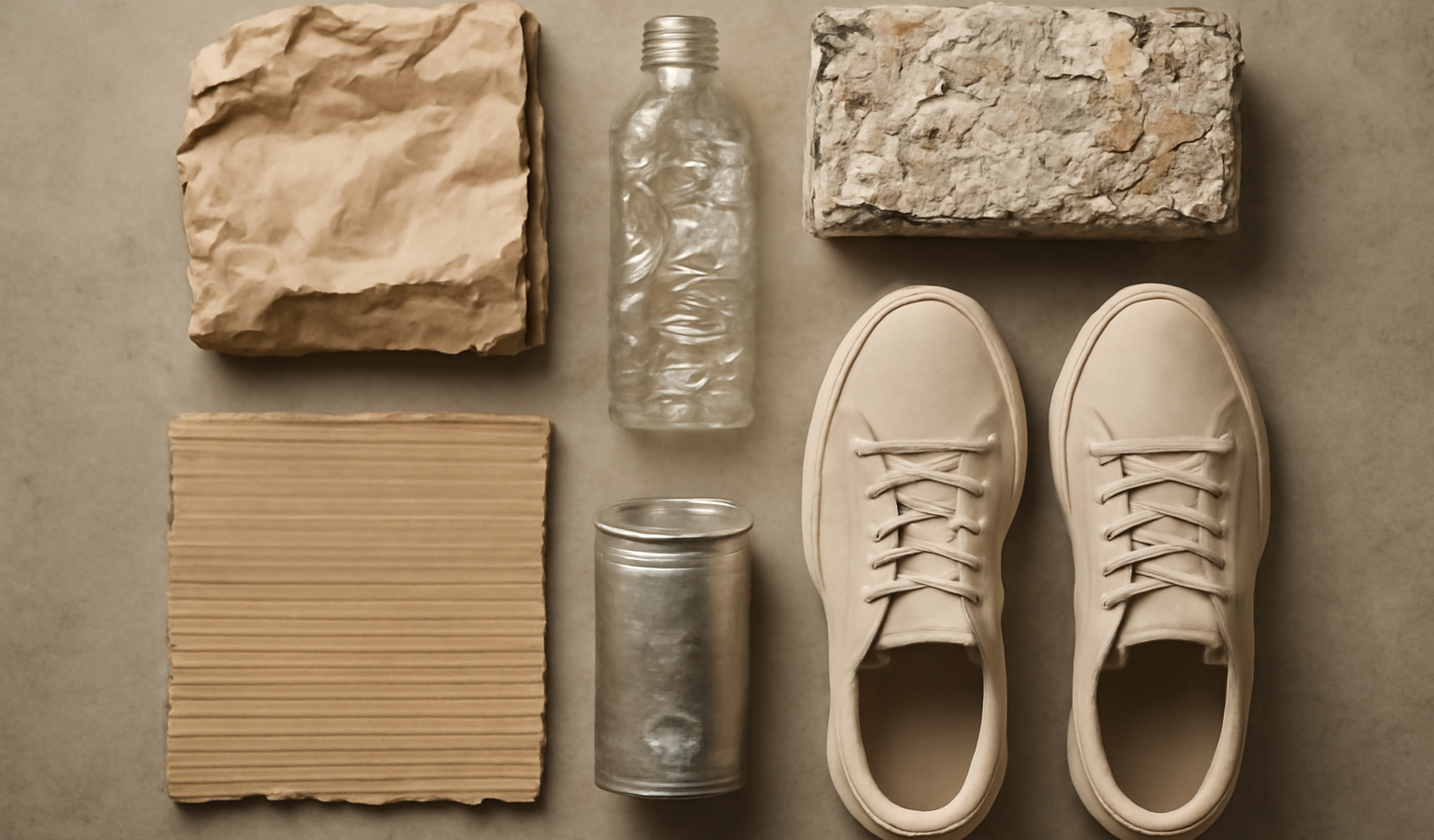 materiaux recyclés et chaussures neutres posees ensemble