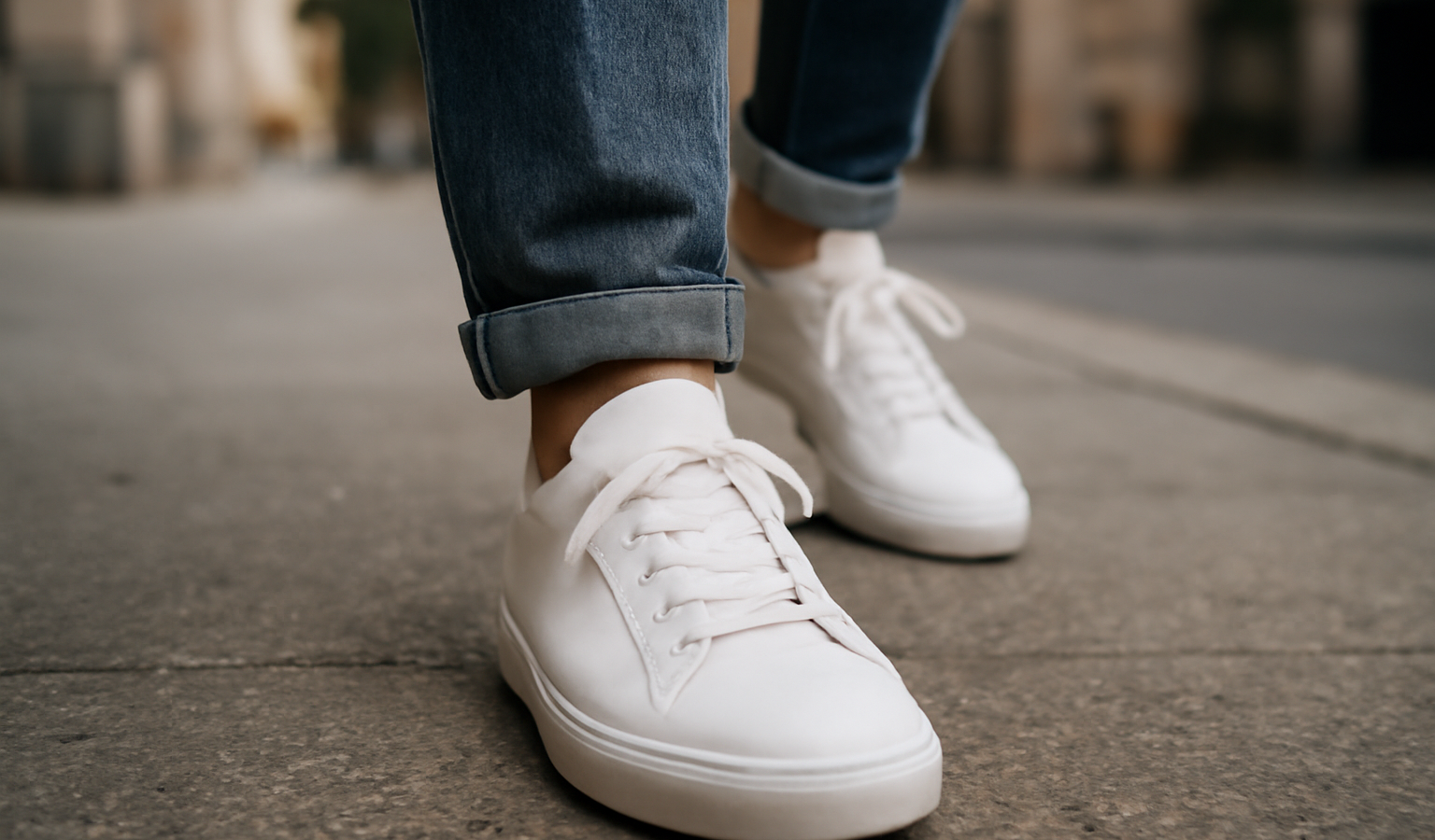 personne marchant en baskets blanches