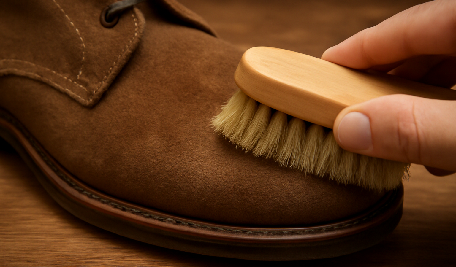 brosse douce frottant une chaussure en daim