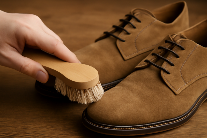 brosse douce frottant paire de derbies en suède