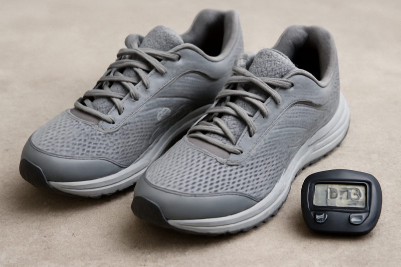 paire de running posée près d'un podomètre