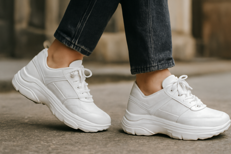 personne marchant avec baskets rembourrees