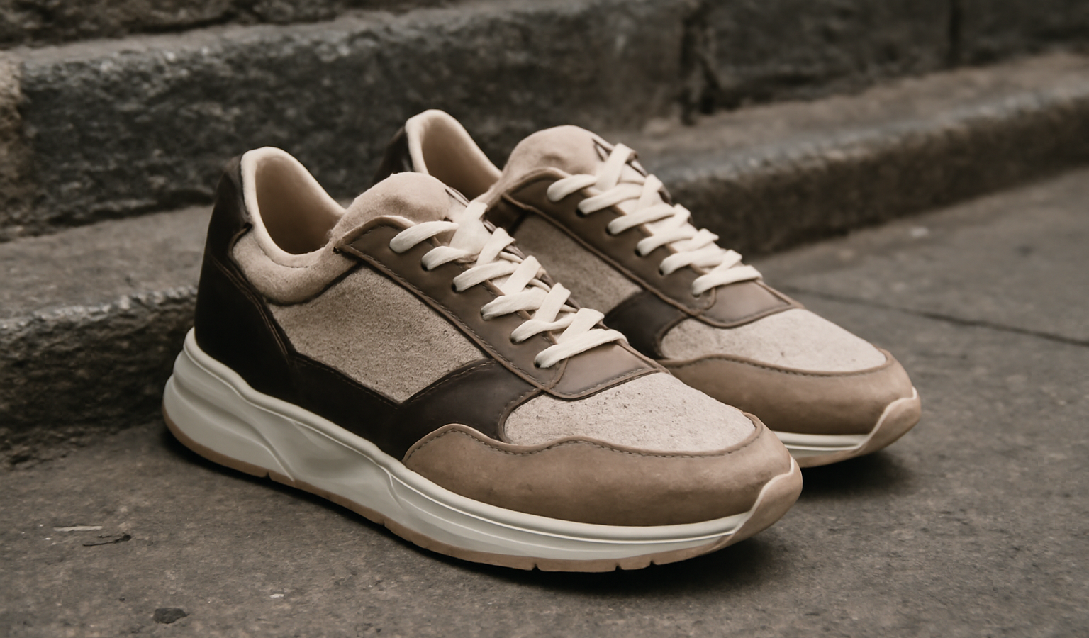 chaussures de créateur posées sur fond urbain