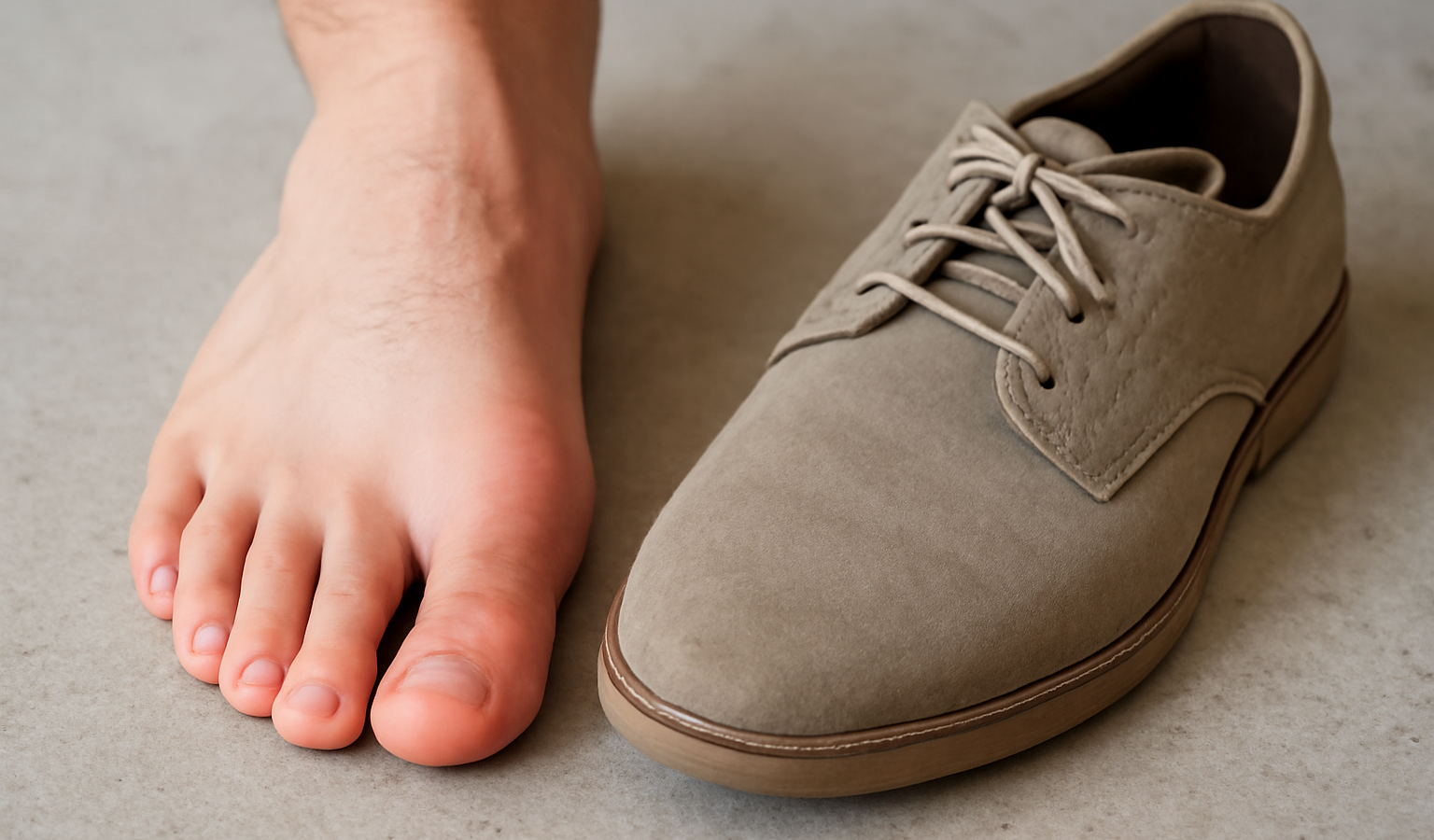 pied avec orteil legerement rouge a cote d'une chaussure