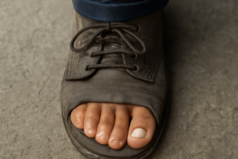 pied avec orteils serres dans chaussure