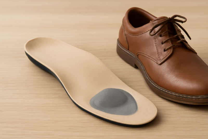 semelle orthopedique exposee a cote d'une chaussure