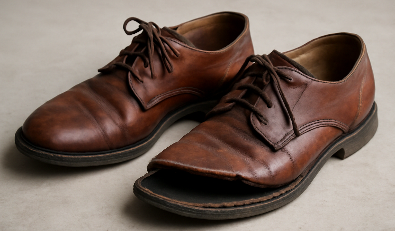 paire de chaussures avec semelle partiellement detachée