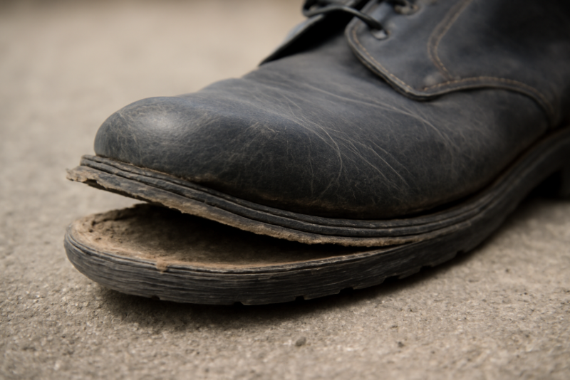 semelle partiellement decollée d'une chaussure