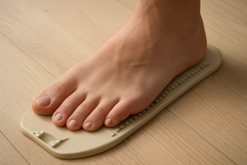 pied posé sur semelle de mesure