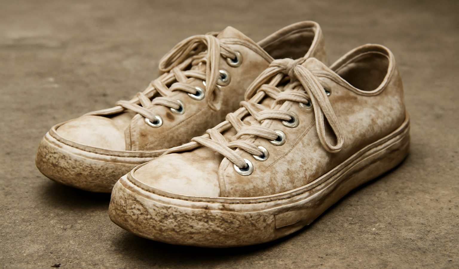 paire de sneakers semelles blanches sales